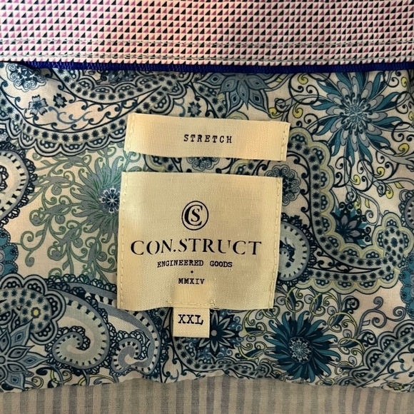 Con.Struct Short Sleeve Button Down Shirt Mens XXL Stretch Blue/Green plaid - Picture 5 of 8